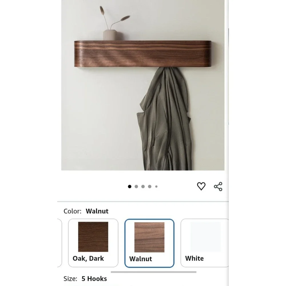 Kazai Toke Wall Mounted Coat Rack Modern Hidden Hooks Solid Wood Walnut 5 Hooks